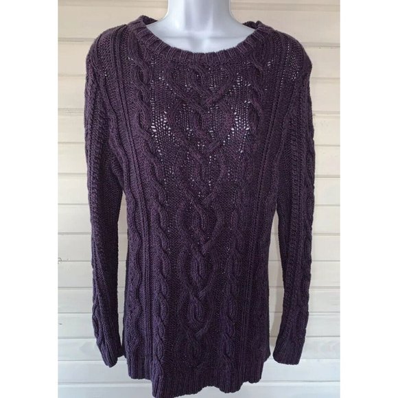 J. Jill Sz MEDIUM Sweater Purple Black Marled Chunky Knit Pullover Cotton EUC - Picture 2 of 9